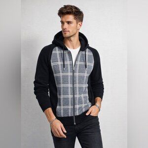 Trade Iceland Black Gray Zip Hoodie Sweater Mens Size XL Wool Blend Italy